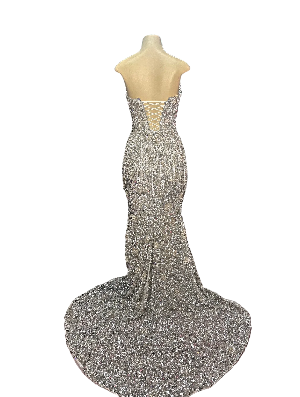 Style #181 – Fully Hand-Embellished Crystal Mermaid Gown (Medium)