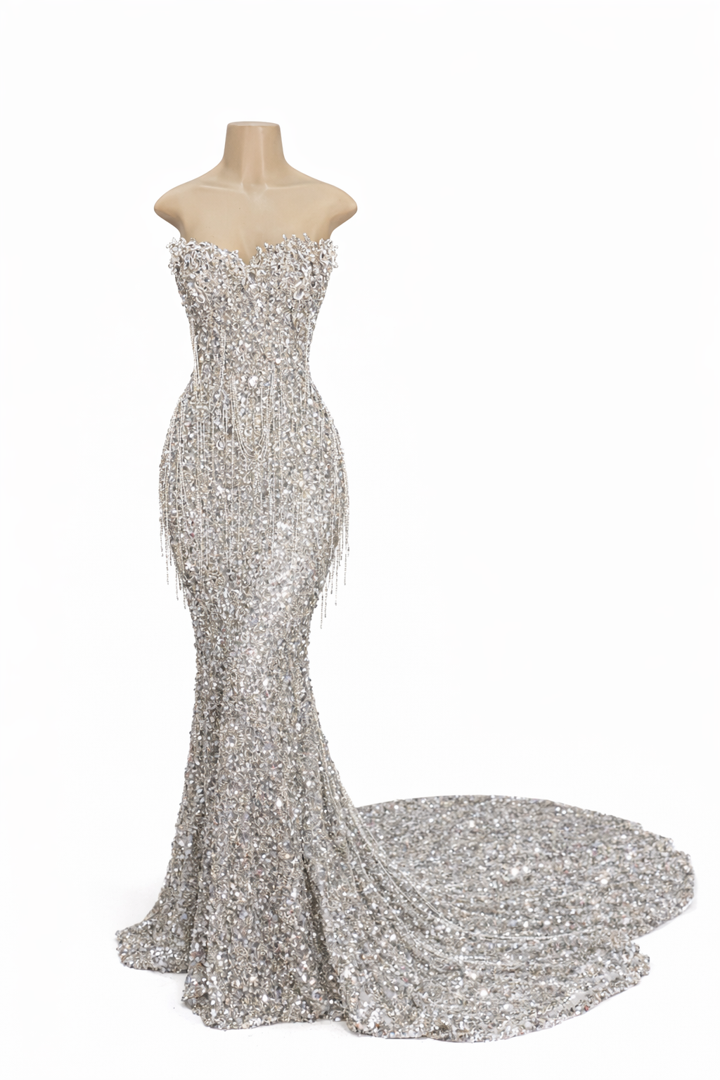 Style #181 – Fully Hand-Embellished Crystal Mermaid Gown (Medium)